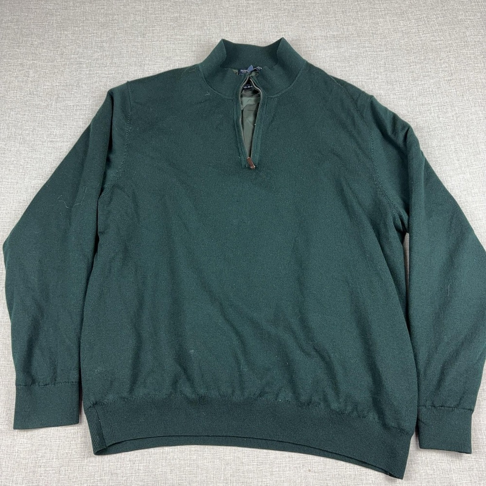 Fairway & Greene Sweater Mens 2XL Green Merino Wool Quarter Zip Mock Neck Golf